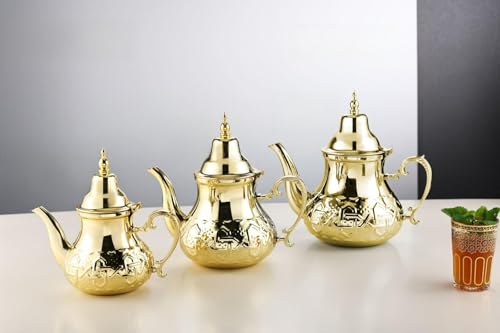 Marokkanische Teekanne Teapot Barradi Gold M-L-XL in 3 Größen Induktion geeignet (M - 0,8L) von Saharashop