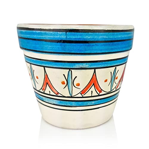 Saharashop Marokkanischer Keramik-Blumentopf Rabat Blau 13,5 cm, Pflanztopf Pflanzcontainer, Blumenkasten Balkonkasten Balkontopf, Pflanzkübel für Garten Balkon Terrasse Zimmer Büro von Saharashop