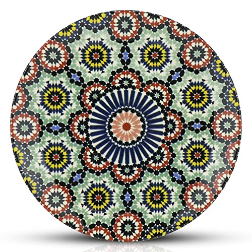 Orientalischer Porzellan-Teller Arabesque rund Ø 25cm Grün-Bunt Speise-Essteller spülmaschinen-, mikrowellengeeignet, Dessert-, Frühstücksteller, Flache Kuchenteller Salatteller von Saharashop