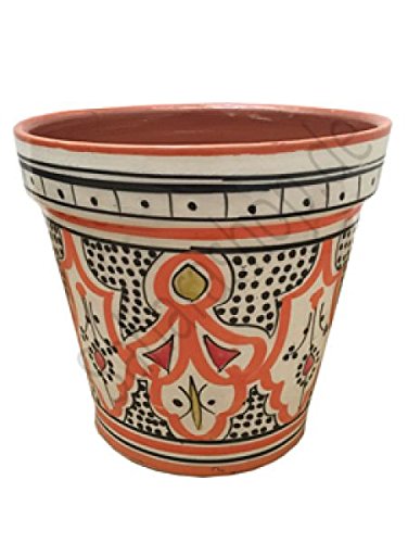 Saharashop Marokkanischer Keramik-Blumentopf Orange 15 cm, Pflanztopf Pflanzcontainer, Blumenkasten Balkonkasten Balkontopf, Pflanzkübel für Garten Balkon Terrasse Zimmer Büro von Saharashop
