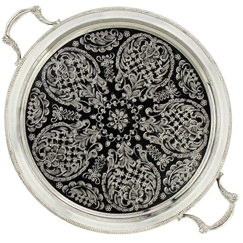 Saharashop Marokkanisches Teetablett Rabat mit Griff Ø 45 cm Silber von Saharashop