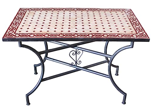 Saharashop Mediterraner Esstisch Mosaiktisch Tawriq-Bordeaux-Natur 100 x 60 cm, Terrassentisch, Gartentisch, Mediterraner Fliesentisch, Balkontisch Bistrotisch Kaffeetisch Handmade von Saharashop