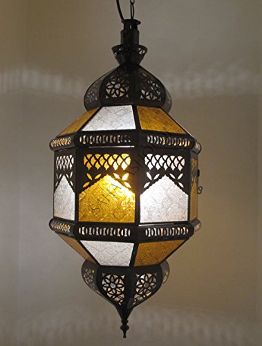 Saharashop Orientalische Lampe Leuchte Hängelampe Hängeleuchte Kenitra Orange-Weiß Klein von Saharashop
