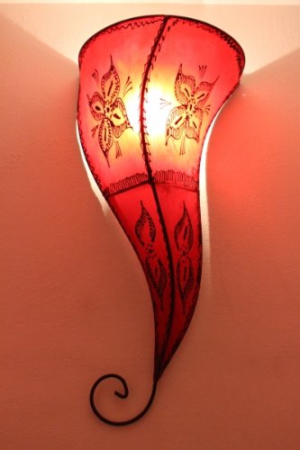 Saharashop Orientalische Leder-Wandlampe Amal Rot Lang von Saharashop