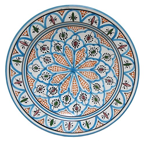 Saharashop Orientalischer Keramik-Teller Teller Plate Platte Assiette Groß Rund Ø 35cm Türkis-Orange von Saharashop