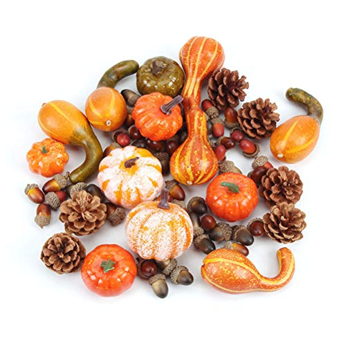 50PCS Halloween Deko Künstliche Kürbisse Simulation Kürbisse Beeren Ahornblätter DIY Herbst Zierkürbis Thanksgiving Dekorationen Set von Sahgsa