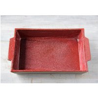 Handgemachte Keramik Auflaufform, Rechteckige Steinzeug Rote Ofenform Mit Zwei Griffen, Einweihungsparty Backgeschenk von Sahici