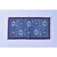 2x4 Kleine Größe Blauer Baumwollteppich, Schöner Handgewebter 60 120 cm Teppich von SahjadCarpets