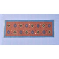 2x6 Baumwolle Handgewebter Teppich Dhurrie - Bunter Wendbarer Handgemachter Kelim Teppichläufer von SahjadCarpets