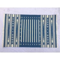 3 X 5 Denim Streifen Baumwolle Teppich Dhurrie - Blau Und Weiß von SahjadCarpets