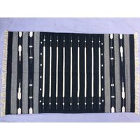 3 X 5 Schwarz Und Weiß Baumwolle Teppich Dhurrie - Streifen | Internationaler Versand in 7 Tagen von SahjadCarpets