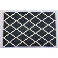 4 X 6 Baumwolle Schwarz Und Weiß Teppich Dhurrie - Flache Weben Hand Gewebt von SahjadCarpets