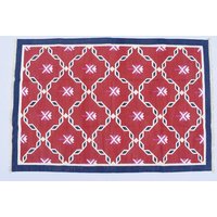 4x6 Dunkelrot Mit Blauem Rand Baumwolle Handgemachter Teppich - Flachgewebe Und Handgewebter Kelimteppich von SahjadCarpets