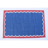 4x6 Indigo Und Rot Baumwolle Handgefertigtes Modernes Muster Teppich - Flachgewebe Hand Gewebter Kelim von SahjadCarpets