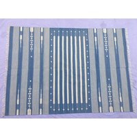 4x6 Light Denim Und Weiße Streifen Baumwolle Teppich Dhurrie - Helle Farbe 4x6 Light Denim Und Weiße Streifen Baumwolle Teppich Dhurrie - Helle Farbe von SahjadCarpets