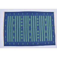 6x9 Baumwolle Blau & Grün Gewebter Moderner Baumwollteppich Dhurrie - Handgemachter Teppich 6x9 Baumwolle Blau & Grün Gewebter Moderner Baumwollteppich Dhurrie - Handgemachter Teppich von SahjadCarpets