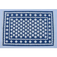 6x9 Reine Indigoblaue Baumwolle Handgefertigt Modern Star Muster Teppich - Flach Weben Und Handgewebt Kelim Teppich von SahjadCarpets