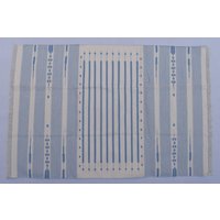7x10 Weiß Und Hellblau Baumwolle Handarbeit Moderner Streifen Teppich - Flacher Web- Handgewebter Kelimteppich von SahjadCarpets