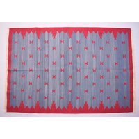 8x10 Baumwolle Blau Und Rot Handarbeit Moderner Design Teppich. - Handgewebter Rustikaler Blauer Kelim von SahjadCarpets