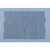Kelim Teppich Aus Baumwolle in Blau Und Weiß, Handgefertigt, Flach Gewebt von SahjadCarpets