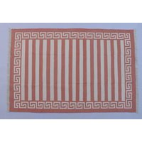 Leichter Pfirsich Und Weiße Baumwolle Handarbeit Moderner Streifen Teppich - Flacher Web- Handgewebter Kelimteppich von SahjadCarpets