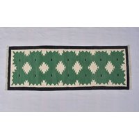 Mehrere Größen Baumwolle Grün Schwarz Mit Weiß Moderne Hand Gewebte Läufer Teppich - Wende-Läufer Kilim von SahjadCarpets