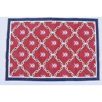 Mehrere Größen Dunkelrot Mit Blauer Bord Borde Baumwolle Handgemachter Teppich - Flaches Weben Und Handgewebter Kelimteppich von SahjadCarpets