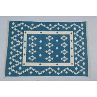Mehrere Größen Indigo Blau Baumwolle Teppich Dhurrie - Schöne Farbe Und Weiß von SahjadCarpets