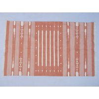 Mehrere Größen Pfirsich Und Weiße Streifen Handgemachte Baumwolle Teppich Dhurrie - Lichtpfirsich Farbe von SahjadCarpets