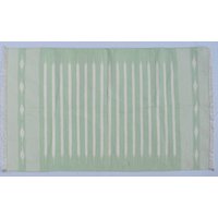 Pastell Hellgrüne Baumwolle Handarbeit Moderner Streifen Teppich - Flach Weben Und Handgewebt Kilim von SahjadCarpets