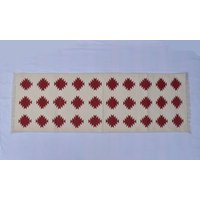 Verschiedene Größen Baumwolle Off White & Dark Red Modern Hand Gewebter Läufer Teppich - Wende Kilim von SahjadCarpets