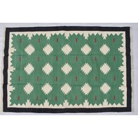 Verschiedene Größen Grün Und Schwarz Baumwolle Handgemachter Moderner Teppich - Flacher Web- Handgewebter Kelimteppich von SahjadCarpets