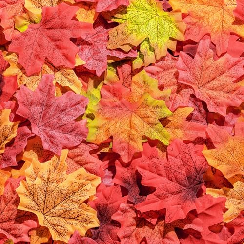 Sahoottie 400 Stück Künstliche Blätter Ahornblätter Herbstdeko 8cm Herbstblätter Simulierte Ahornblätter Herbstdekoration für Zuhause Hochzeit Thanksgiving Halloween Herbstbasteln 8 Farben von Sahoottie