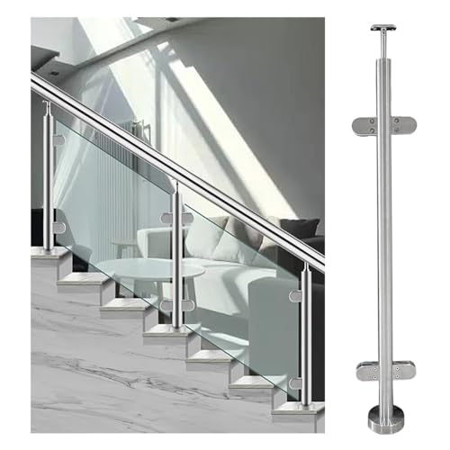 Edelstahl Glasgeländerpfosten mit Glasklemme 65cm Geländersystem Glasgeländer für 10-12mm Glas Treppe Handlauf Baluster für Veranda Stufen Pool (Color : Middle Post, Size : 135cm/53in) von SaiFfe