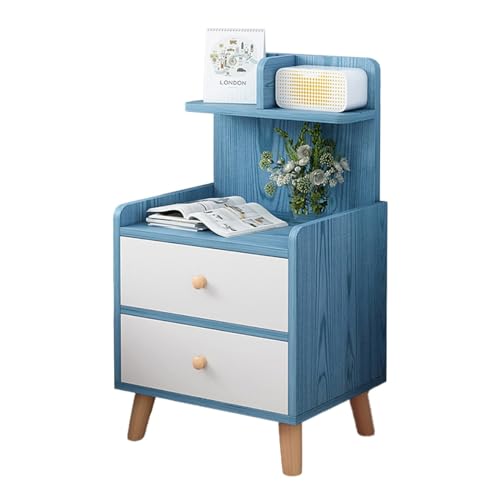 SaiFfe Moderner Nachttisch 37x30x70cm Hohe 2 Schubladen Kommode Minimalistischer Beistelltisch Mit 2 Schubladen Nachttischmöbel Für Schlafzimmer Und Wohnzimmer (Color : Blue) von SaiFfe