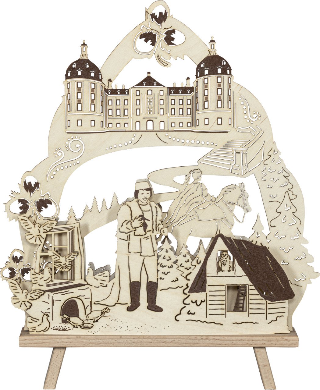 Saico LED-Dekoleuchte Drei Haselnüsse für Aschenbrödel Holz 41 cm warmweiß natur von Saico