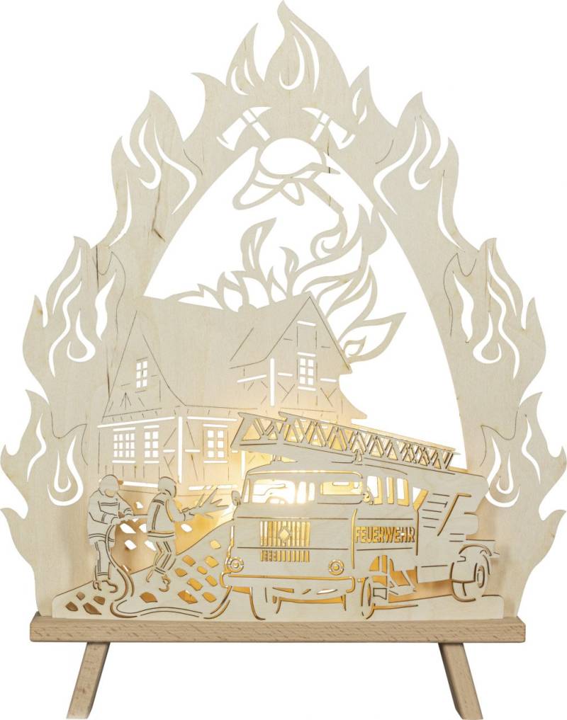 Saico LED-Dekoleuchte Feuerwehr Holz 43 cm warmweiß natur von Saico