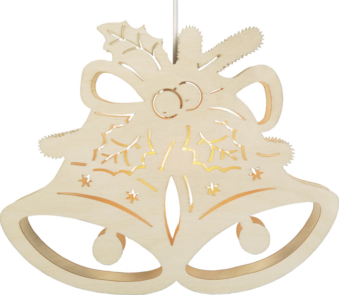 Saico LED-Fensterbild Glocke Holz 32 cm warmweiß natur von Saico