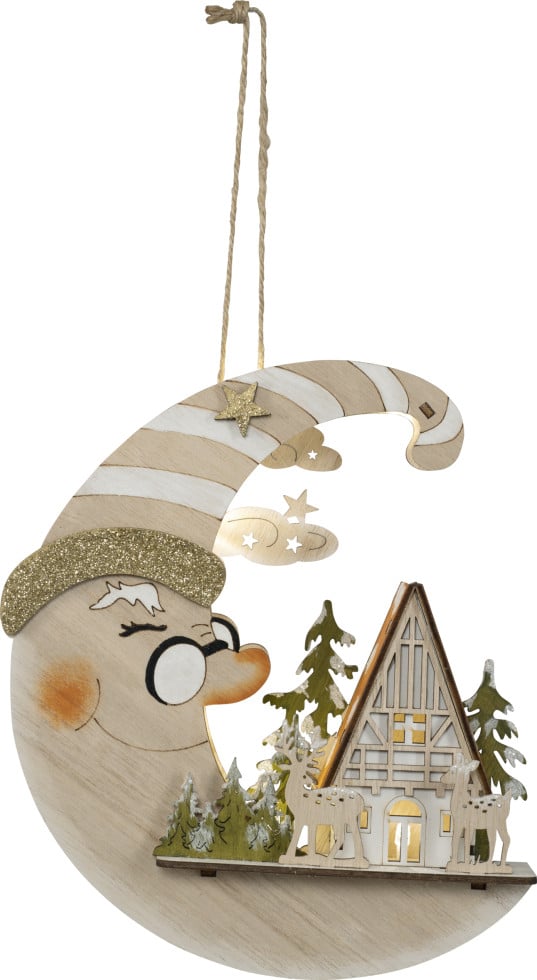 Saico LED-Fensterbild Mond über dem Haus mit Timer batteriebetrieben Holz 21 cm warmweiß natur von Saico