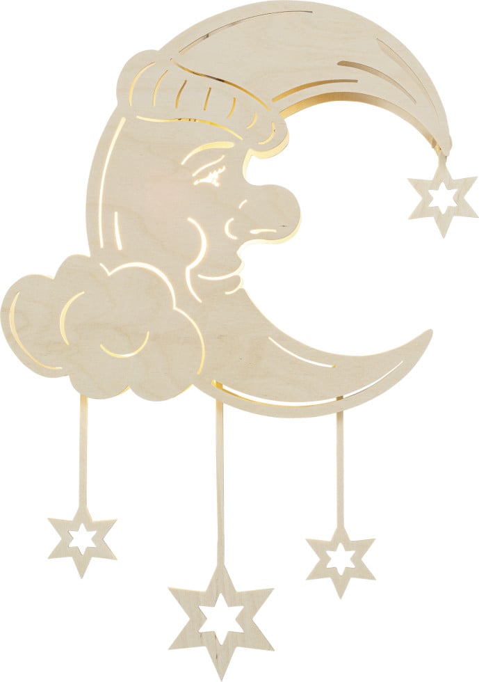 Saico LED-Fensterbild Träumender Mond am Sternenhimmel Holz 44 cm warmweiß natur von Saico