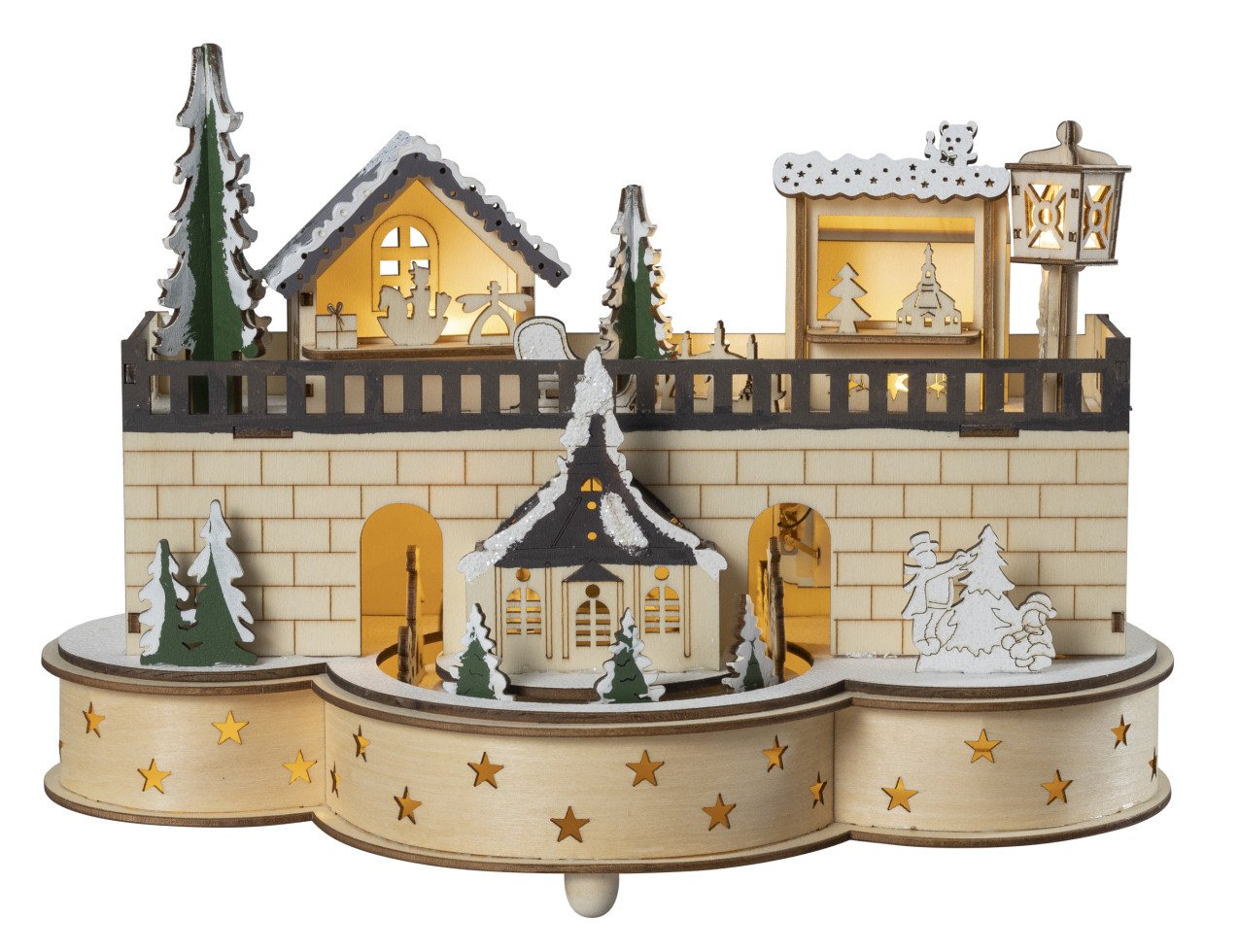 Saico LED-Weihnachtsdorf Seiffen mit beweglichen Figuren & Timer 30 cm warmweiß natur von Saico