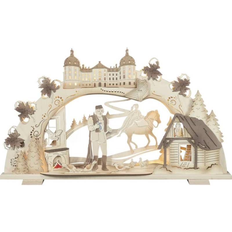 Saico Lichterbogen Drei Haselnüsse für Aschenbrödel inkl. LED-Stripe Holz 70 cm warmweiß natur von Saico