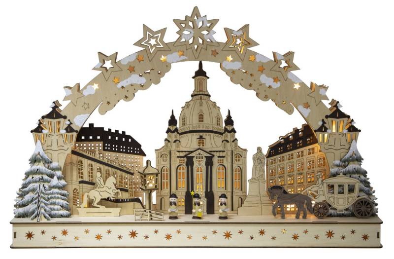 Saico Lichterbogen Dresdener Altstadt Holz 60 cm warmweiß natur von Saico