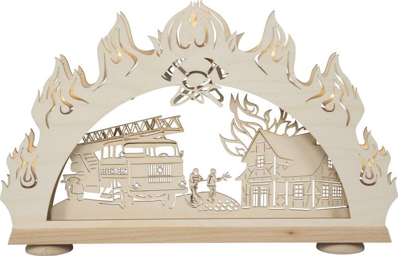 Saico Lichterbogen LED 3D Feuerwehr Holz 52 cm warmweiß natur von Saico