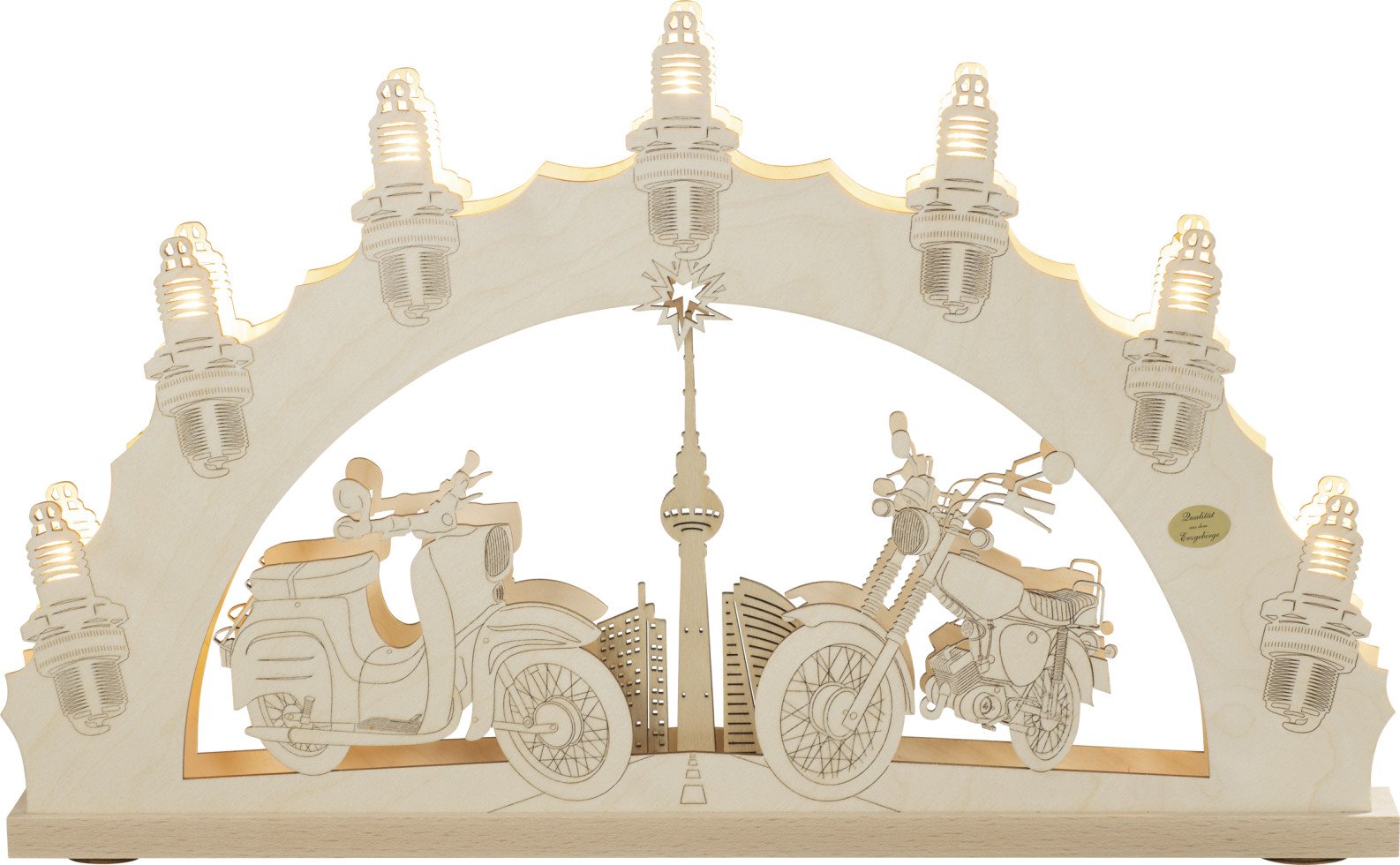Saico Lichterbogen LED 3D Moped Holz 52 cm warmweiß natur von Saico