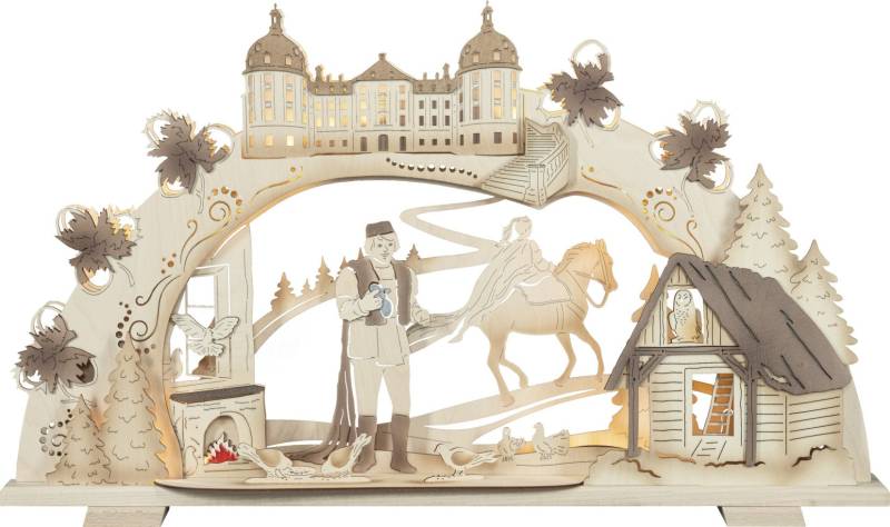 Saico Lichterbogen LED Seiffener Kirche Holz 58 cm warmweiß natur von Saico