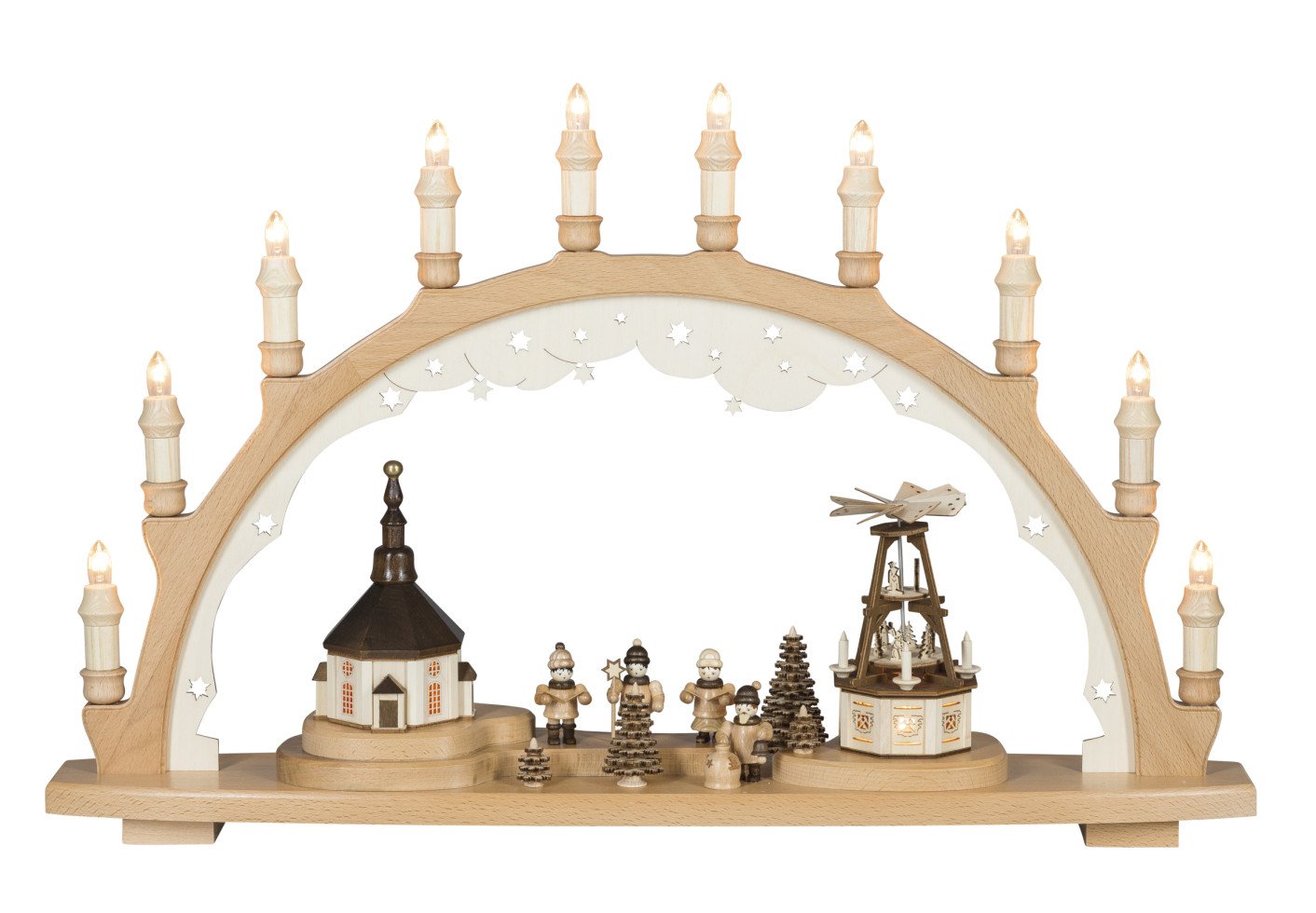 Saico Lichterbogen LED Seiffener Weihnacht Holz 66 cm warmweiß natur von Saico