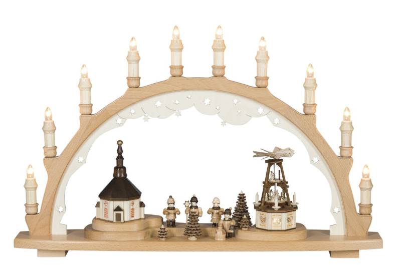 Saico Lichterbogen LED Seiffener Weihnacht Holz 66 cm warmweiß natur von Saico