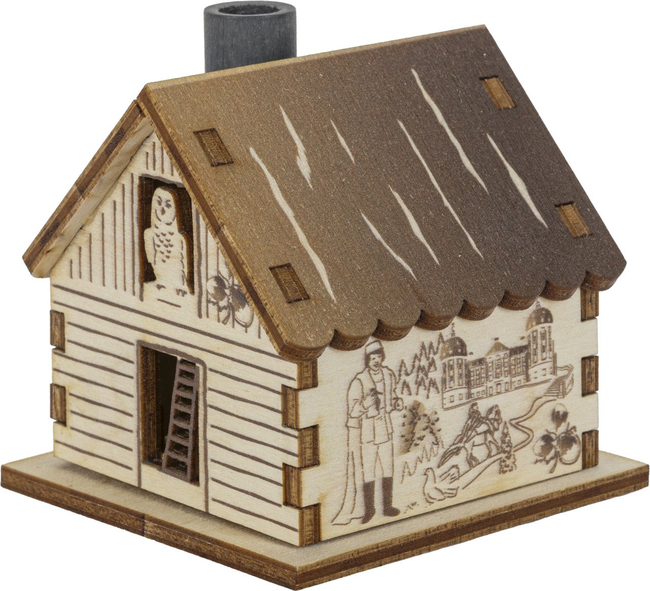 Saico Räucherfigur Haus Drei Haselnüsse für Aschenbrödel Holz 7 cm natur/braun von Saico