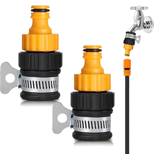 Saier tbo 2 Stück Universeller Küchenarmatur Wasserhahn Adapter, ABS 12-16mm Wasserhähne Gartenschlauch Anschluss mit verstellbarem Edelstahlkragen für Küche Garten Badezimmer Drinnen Draußen (Gelb) von Saier tbo